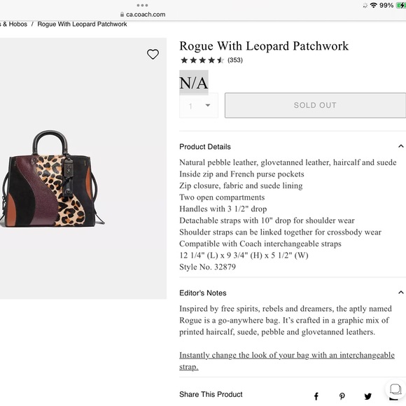 Coach 1941 Rogue 30 with Leopard Patchwork - Picture 2 of 12